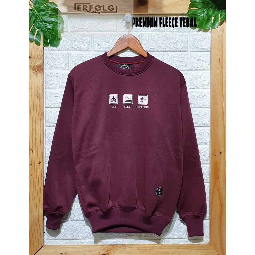 Sweater Crewneck Pria Distro Original Erfolg Clothing Switer Oblong Cowok Brand Lokal Bandung Unisex Premium Suwiter Couple Pasangan Gambar Print Warna Merah Maroon Berkhualitas Murah