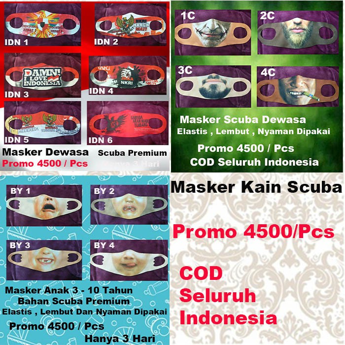  Masker  Kain Motif  wajah  Masker  Karakter Muka Wajah  