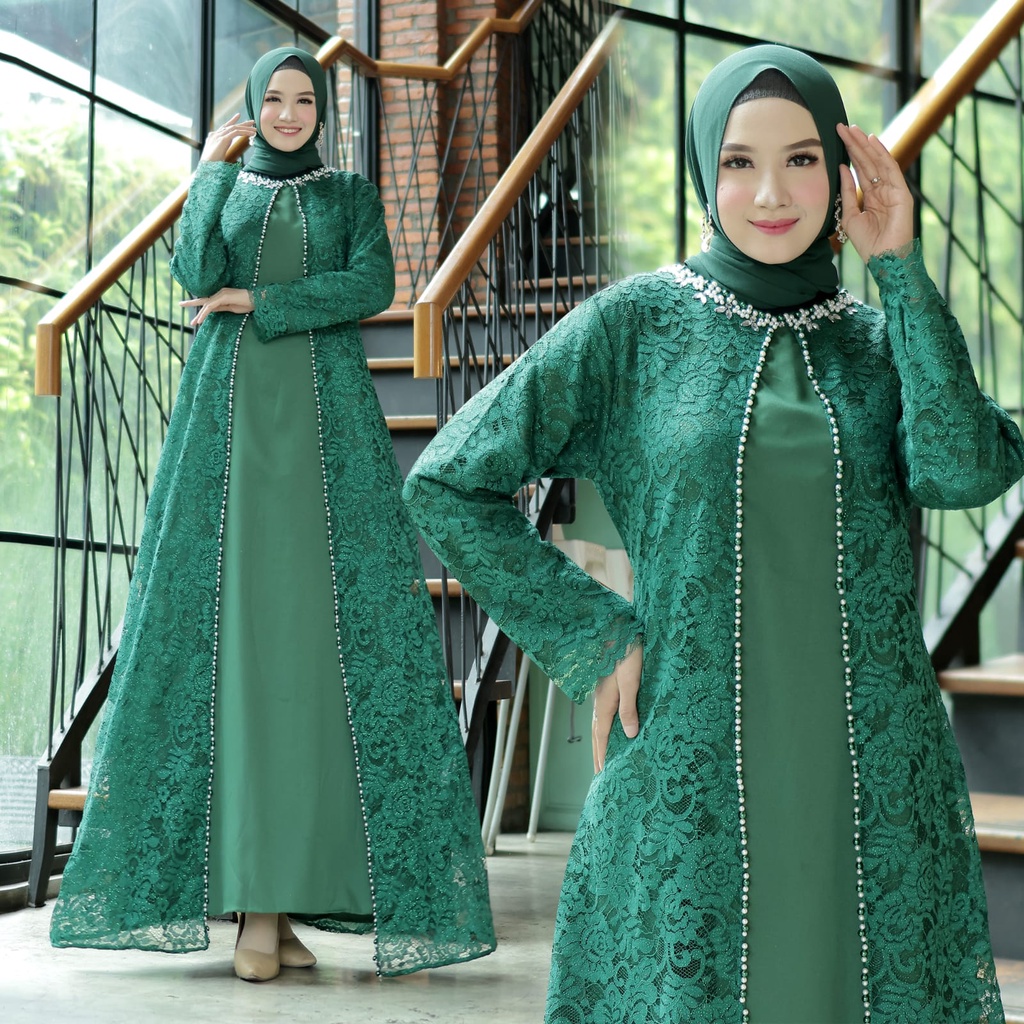 HOPYLOVY - Maxi Dress Terbaru Wanita Gamis Muslim / Maxi Brukat Hera