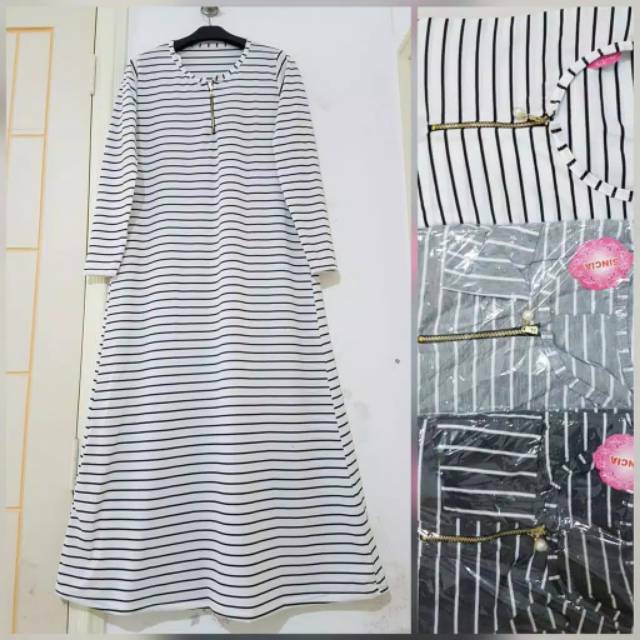 Baju gamis kaos busui salur hitam putih