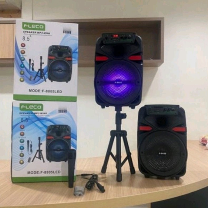 COD SPEAKER BLUETOOTH FLECO F-8808/F-8805/F-8806/F-8807 8.5 INCH X-BASS BONUS STAND PLUS MIC KARAOKE //SPEAKER FLECO X-BASS//SPEAKER SALON AKTIF//SPEAKER KARAOKE