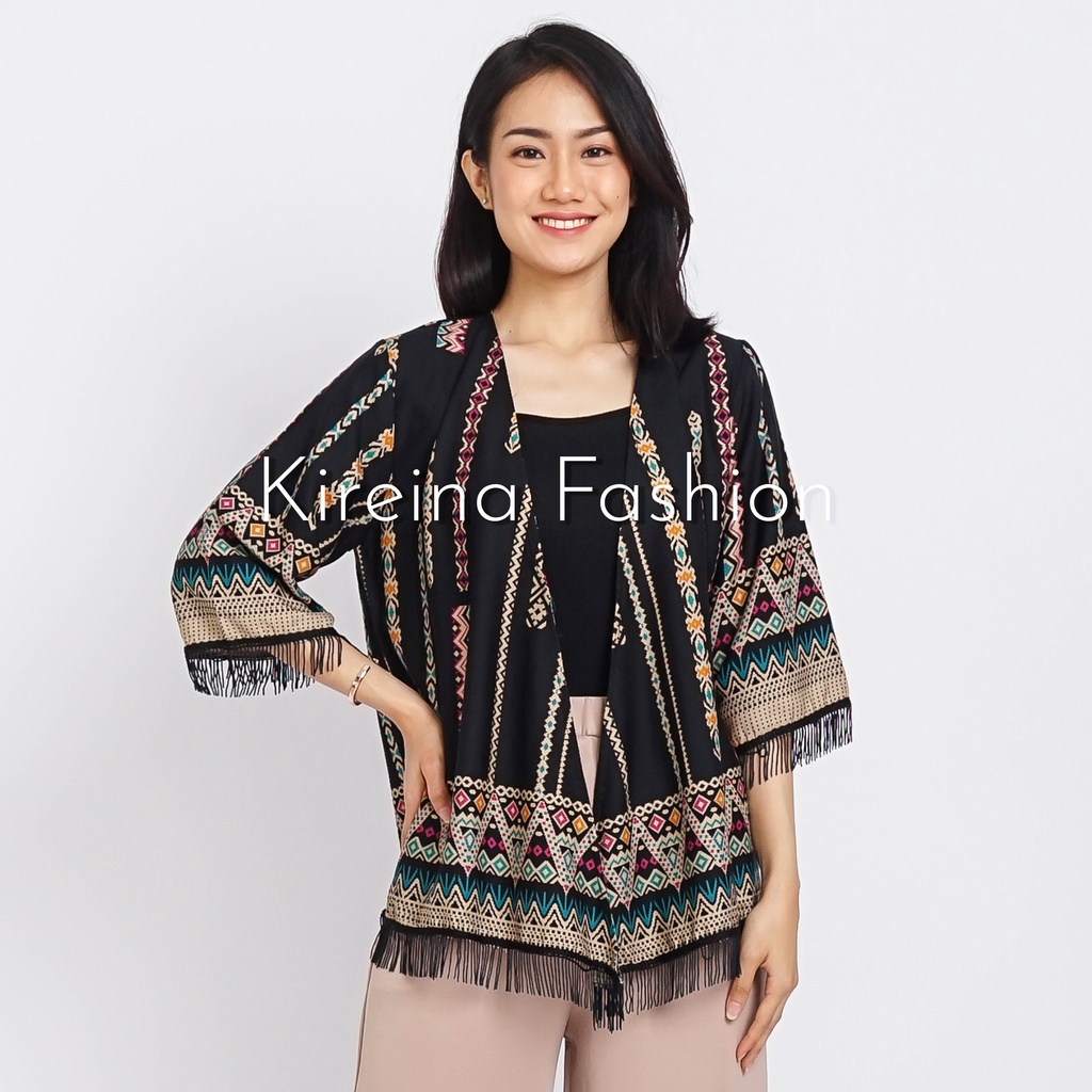 Cardigan Rumbai Motif Bohemian Outer Bohemian Bahan Katun Rayon Viscose | Kireina Fashion