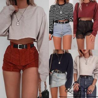 Ld fashion Kaos Crop  Top  Wanita Casual Lengan  Panjang  