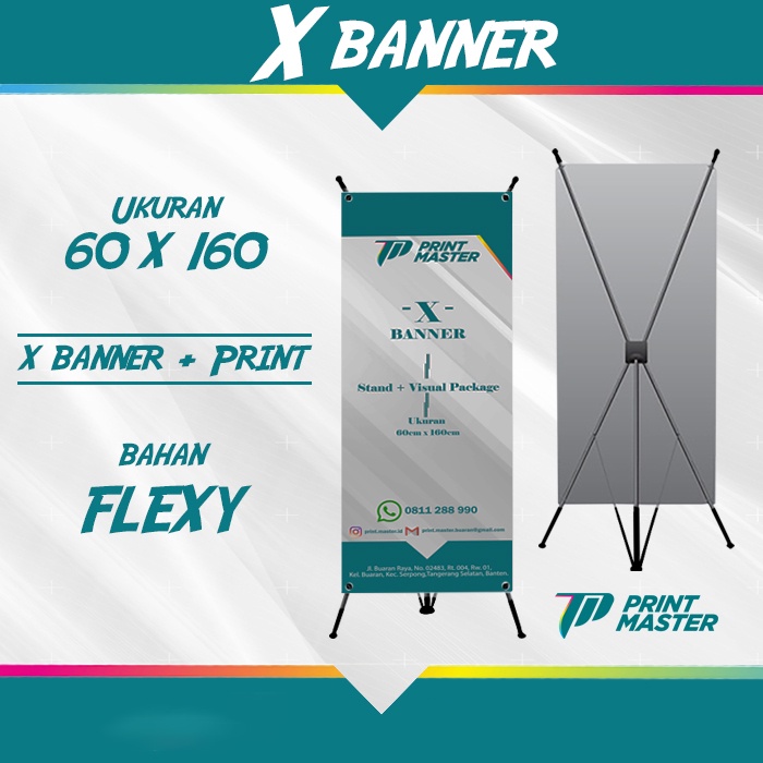 X Banner 60 x 160 Cetak / Print - Hitam + Cetak