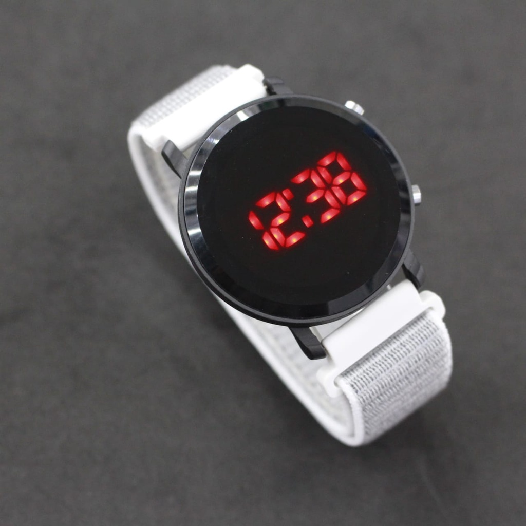 JAM TANGAN CEWEK LEDWATCH BULAT RING HITAM NYLON STRAP/JAM TANGAN TERBARU KEKINIAN/JAM TANGAN MODEL KOREA/JAM TANGAN FASHION TERBARU/