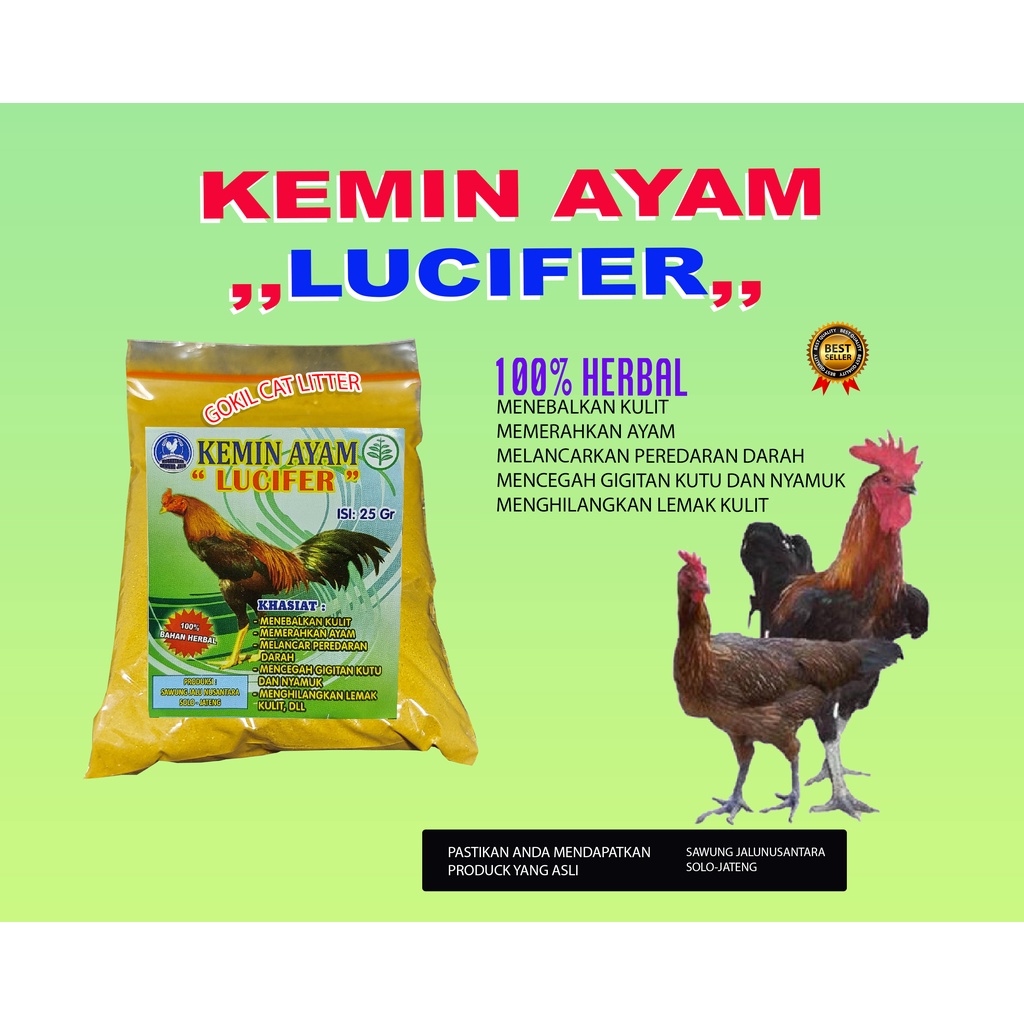 KEMIN AYAM-KEMIN LUCIFER SACET-PENEBAL KULIT AYAM-OBAT LUKA AYAM-MEMERAHKAN KULIT-SACET-25 GRAM