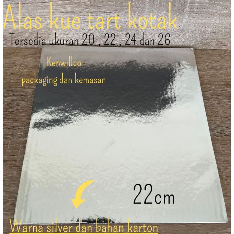 ALAS KUE TART KOTAK 22CM TATAKAN KUE ULANG TAHUN BAHAN KARTON SILVER