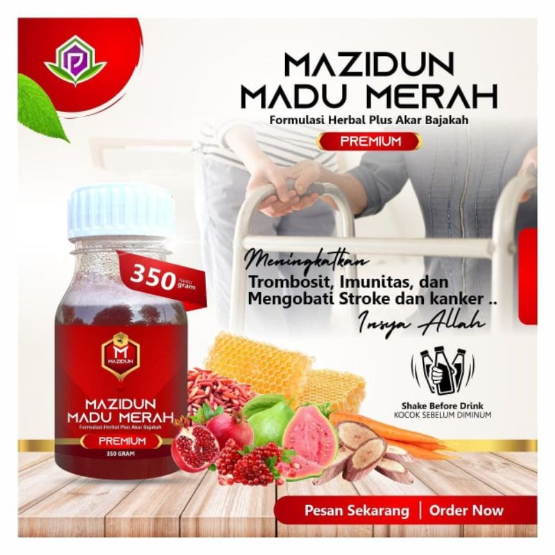 Mazidun Madu Merah Premium Dengan Akar Bajakah Membantu Mengobati Stroke Kanker Meningkatkan Imunitas Kemasan 350 Gram