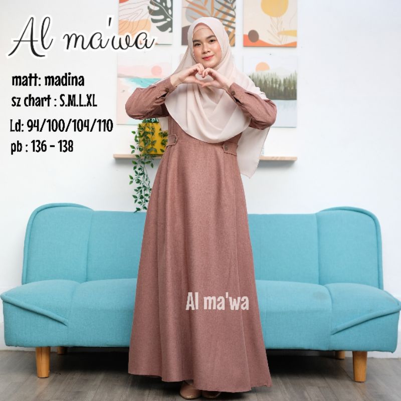 baju gamis wanita dress muslim terbaru Gamis katun madina syar'i Aly (L.XL) baju gamis wanita terbar