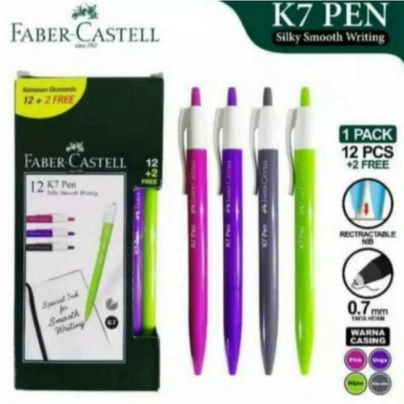 

Faber-Castell Pulpen K7 0.7 mm Ink Black + bonus 2 pcs
