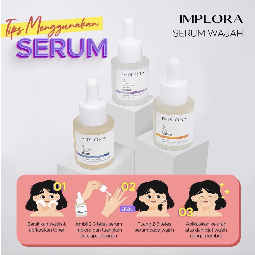 [BPOM &amp; ORI] IMPLORA Serum Wajah 20ML ALL 10 VARIANT (NEW SALMON DNA &amp; BIRDNEST SERUM) | IMPLORA Face Serum | 24K Gold | Hydrating | Acne | Brightening | Peeling | Midnight Serum | Luminous | Bakuchiol | Skin Care Skincare