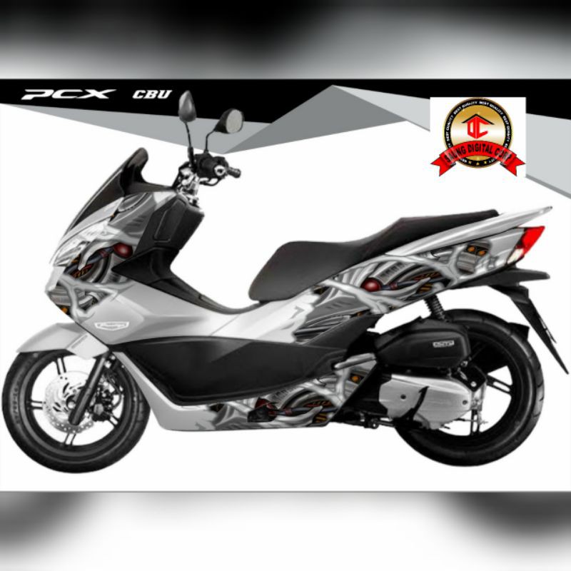 Decal PCX CBU full body variasi silver grafis
