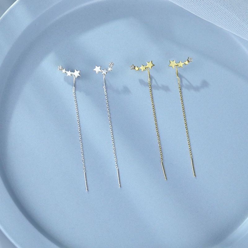 Anting Giwang Sterling Silver 925 Model Bintang Dengan Rumbai Untuk Wanita