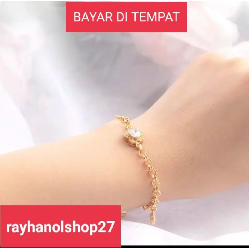 Gelang tangan wanita Titanium permata satu lapis emas gold