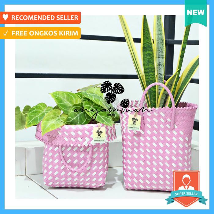 Tas anyaman plastik/keranjang anyaman kekinian plastik - tempat penyimpanan