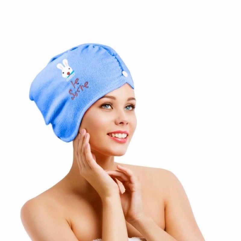 MS - Handuk Keramas Hairtowel Handuk Turban Microbulu Handuk Kancing Keramas