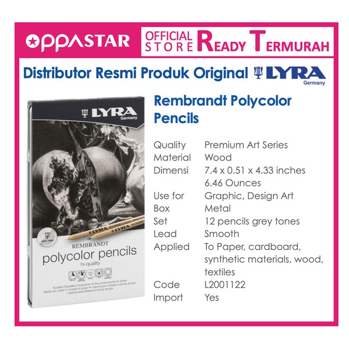 

(BISA COD) Lyra Rembrandt Polycolor Pencils Grey Tone Set 12 #1122 - Pensil Warna