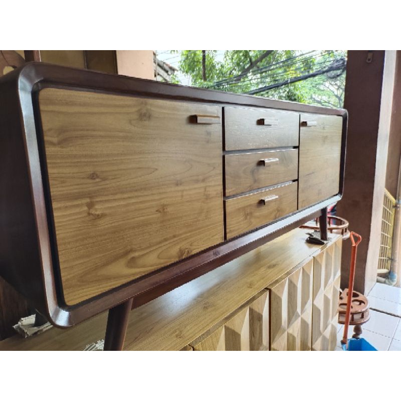 FarhanahJati BUFET MEJA TV Minimalis Laci - Bahan Kayu Jati Jepara, Mentahan dan Finishing