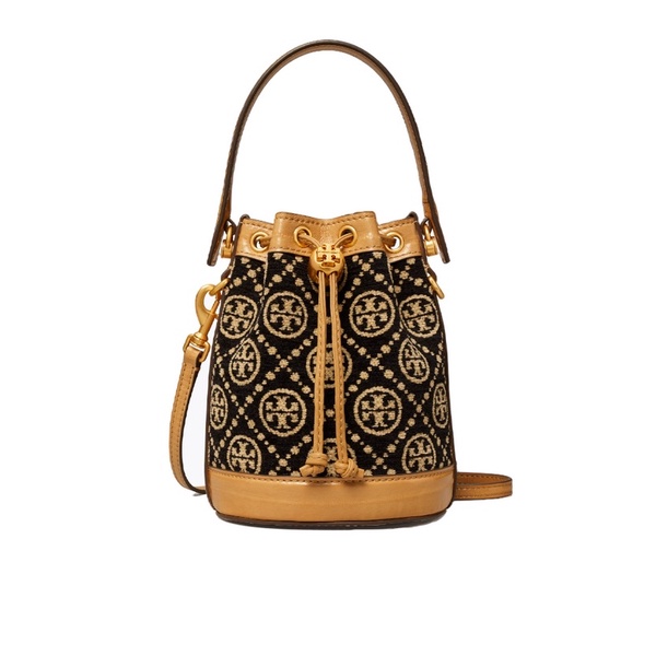 Tory Burch T Monogram Mini Chenille Bucket Bag Black / Cream 88780