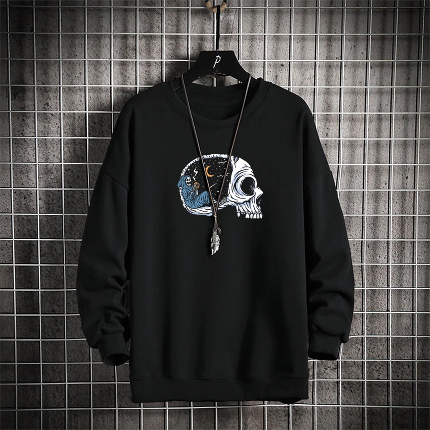 Sweater crewneck pria SLOW SKULL sweter cewek cowok