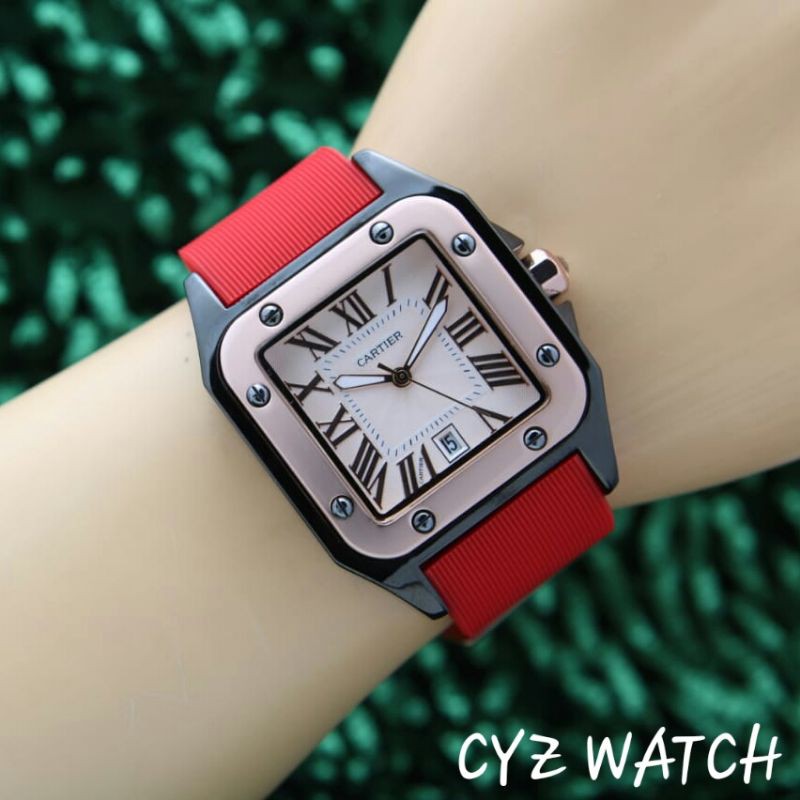 Jam Tangan Wanita Elegan Exclusive CAR TIER ITALY RUBBER Premium Watch Red