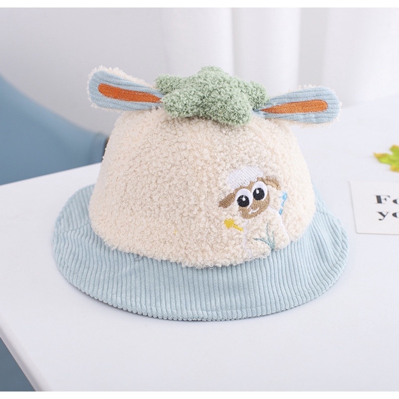 Topi Baseball Anak Bayi Balita Model Bulu Domba Sheep Import Anak Laki Laki Anak Perempuan-Buc biru orange