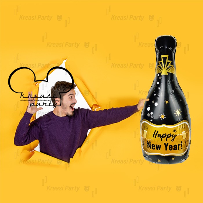 Balon Botol Happy New Year / Balon Foil Botol / Balon Botol