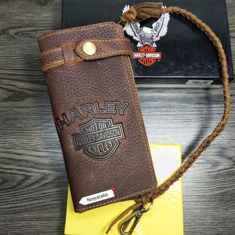 Dompet kulit pria dompet panjang Harley-Davidson kulit asli import- dompet biker hd original leather