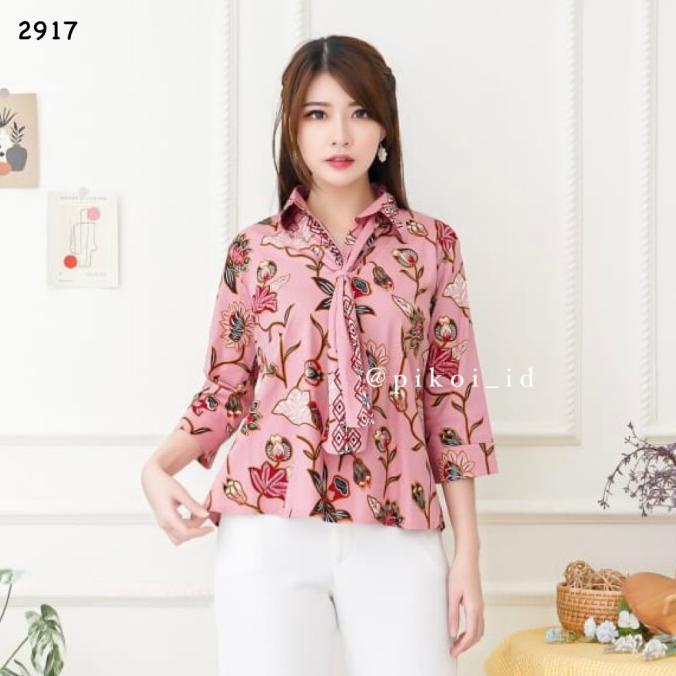 Atasan wanita batik modern / baju batik wanita syal dasi batik pastel