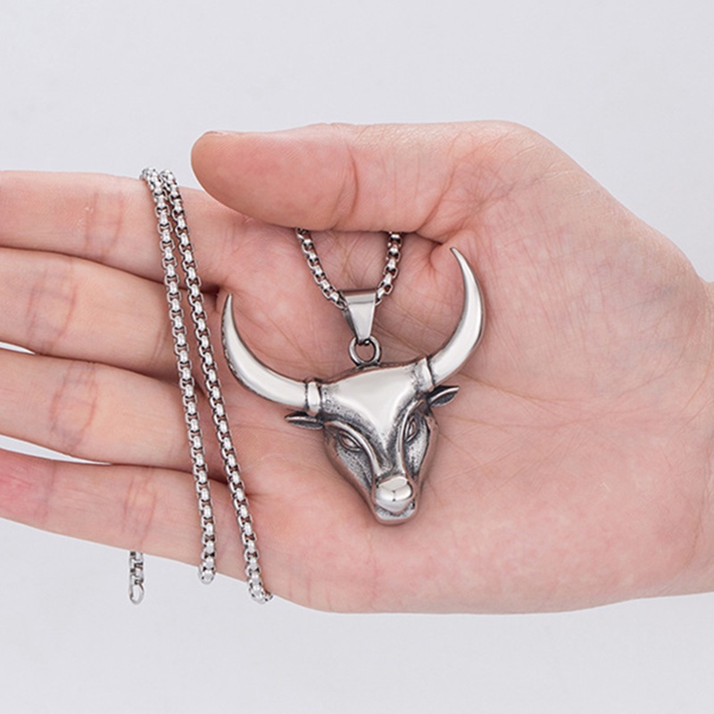 Kalung Liontin Kepala Banteng Gaya Retro Punk Nordic Klasik Untuk Pria