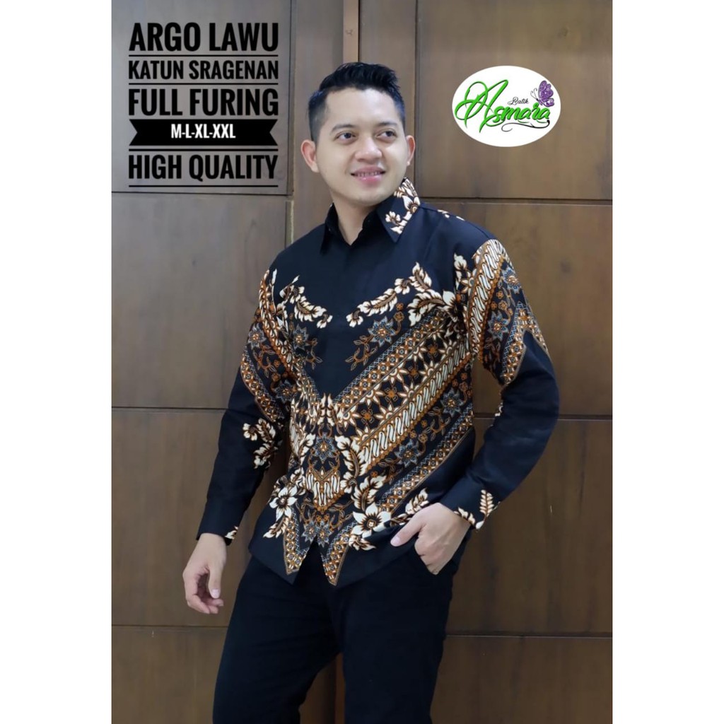 ARGO LAWU Baju Kemeja Batik Pria Solo Premium Lengan Panjang Katun Halus FULL FURING Asmara