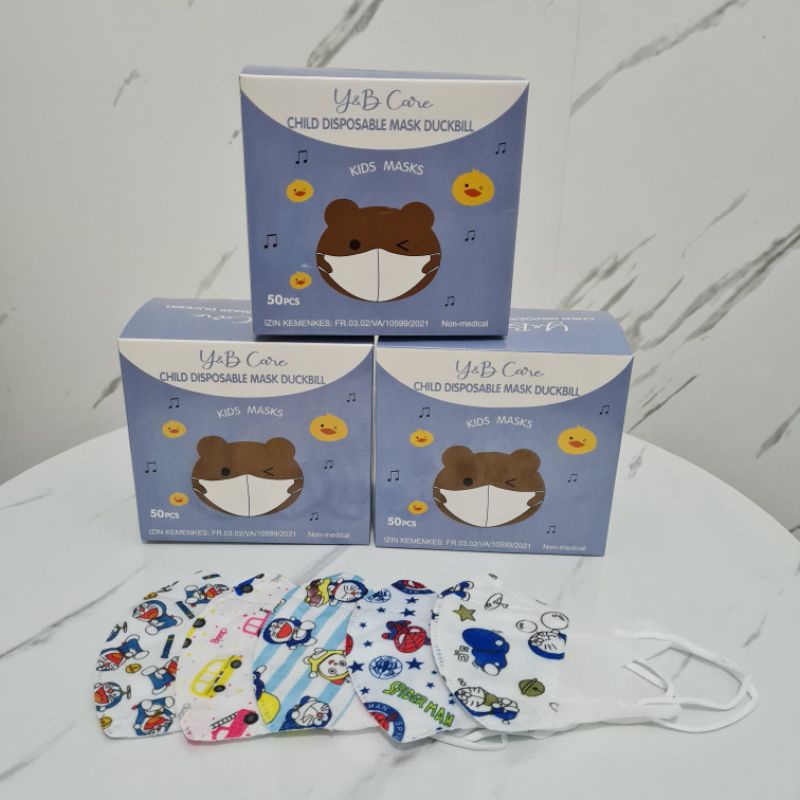 Y&B CARE MASKER ANAK DUCKBILL MOTIF RANDOM - MASK KIDS isi 50pcs/ktk