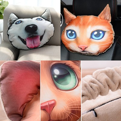 Bantal Kepala Jok Mobil Anjing Doggy Singa Lion Cat Kucing Kitty Lucu