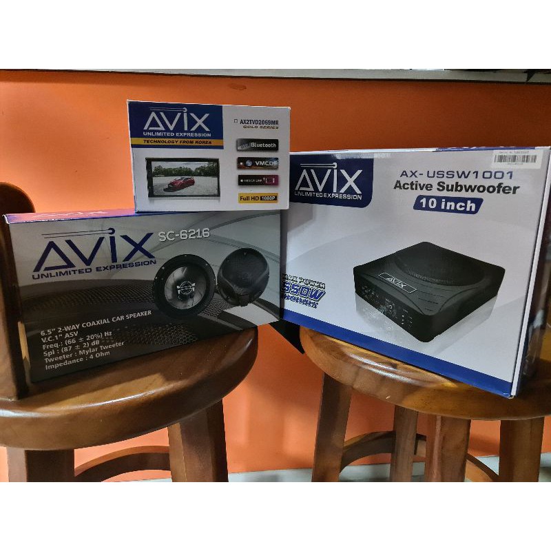 Paket Audio Mobil Sound Quality + Doubledin 7 Inch Branded + Speaker Avix + Subwoofer Kolong Avix