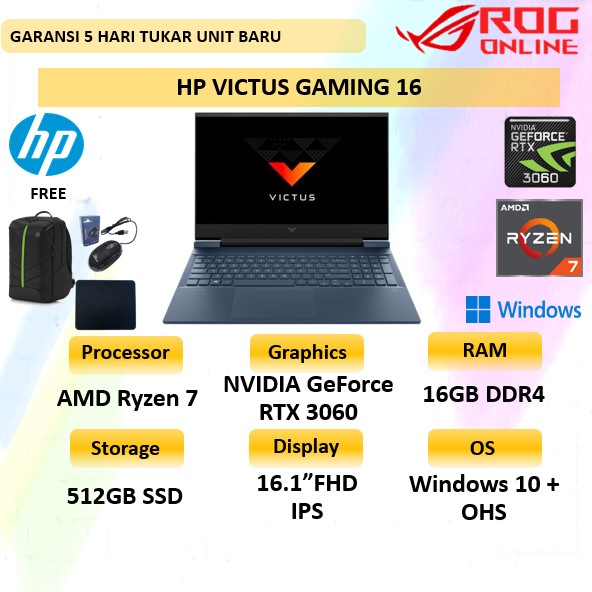 Jual LAPTOP GAMING HP VICTUS 16 RYZEN 7 5800H RAM 16GB 512GB SSD ...