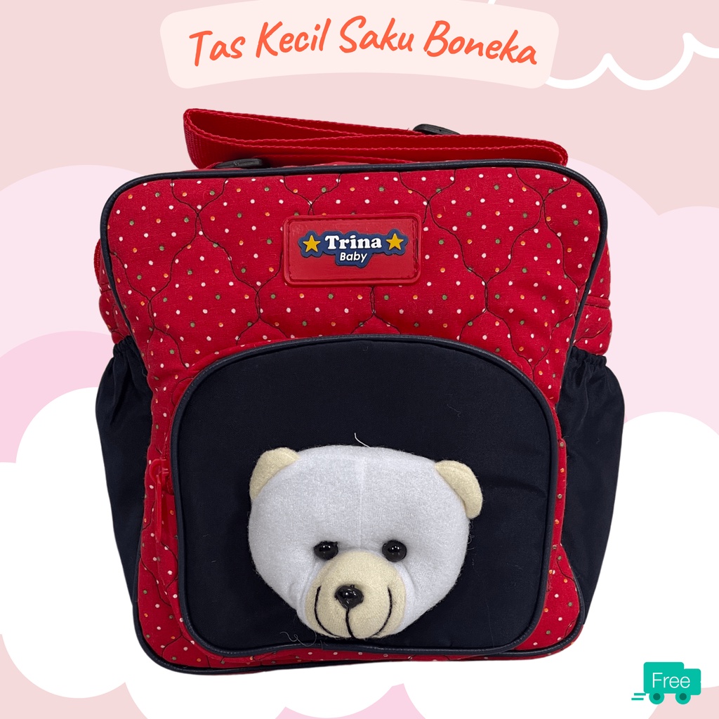 Tas bayi kecil saku depan boneka merah