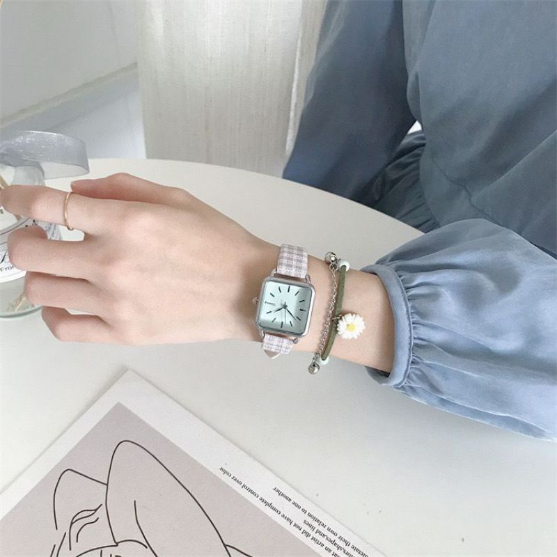 Jam Tangan Wanita Strap PU Quartz Analog Fashion Korea Terbaru Persegi