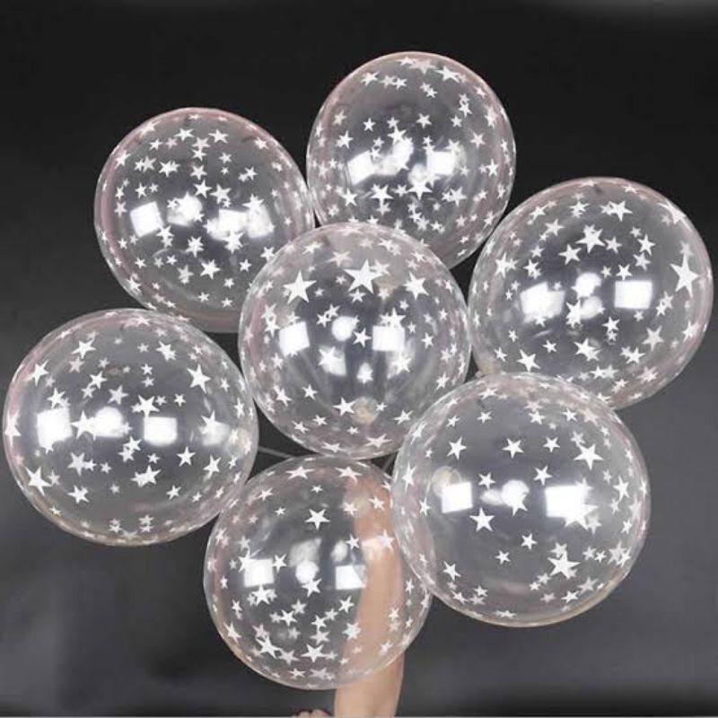 BALON LATEX TRANSPARAN MOTIF BINTANG