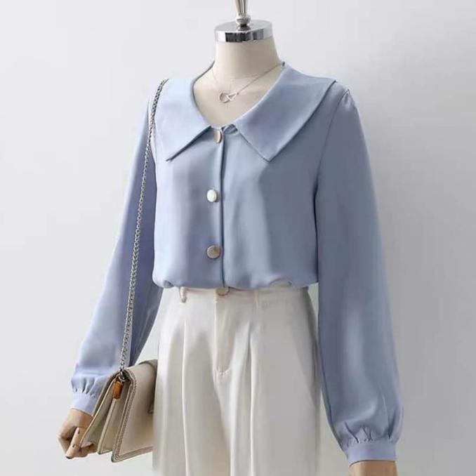 Aba Blouse Atasan Polos Full Kancing Fashion Remaja Muslim Termurah - Putih Original