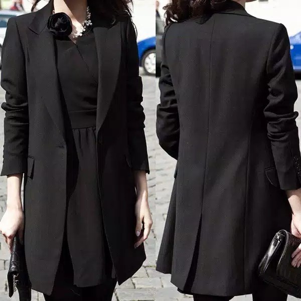 ZL-BALZER WANITA PANJANG HITAM-LONG BLAZER/CASUAL/JAS WANITA KERJA/JAS WANITA KANTORAN/JAS HITAM WAN