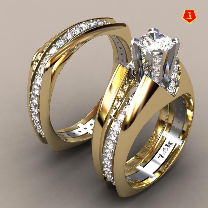 [Ready Stock]18K Gold Color Separation Ring Set Full Diamond Luxury Fashion