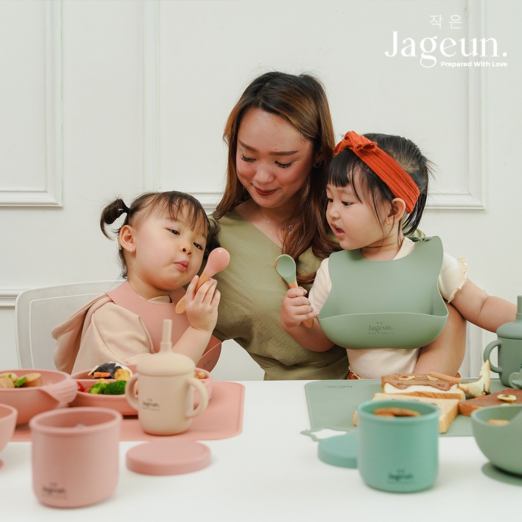 JAGEUN Premium Silicone Wood Spoon n Fork | Sendok Garpu Kayu Bambu Set Alat Makan MPASI Bayi