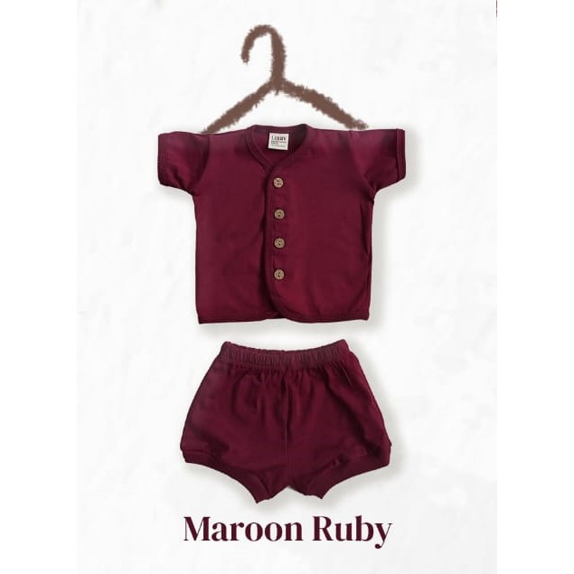 Libby Comfy Set Setelan Pendek / Libby New Born 1 Pasang 0-3 3-6 6-12 Bulan / Libby Baby / Baju Bayi-Maroon Ruby