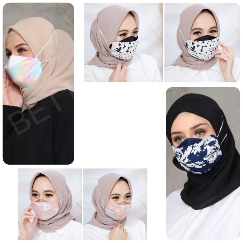 Masker Hijab Kain Katun TIE Dye 3 Ply Model Evo Mask