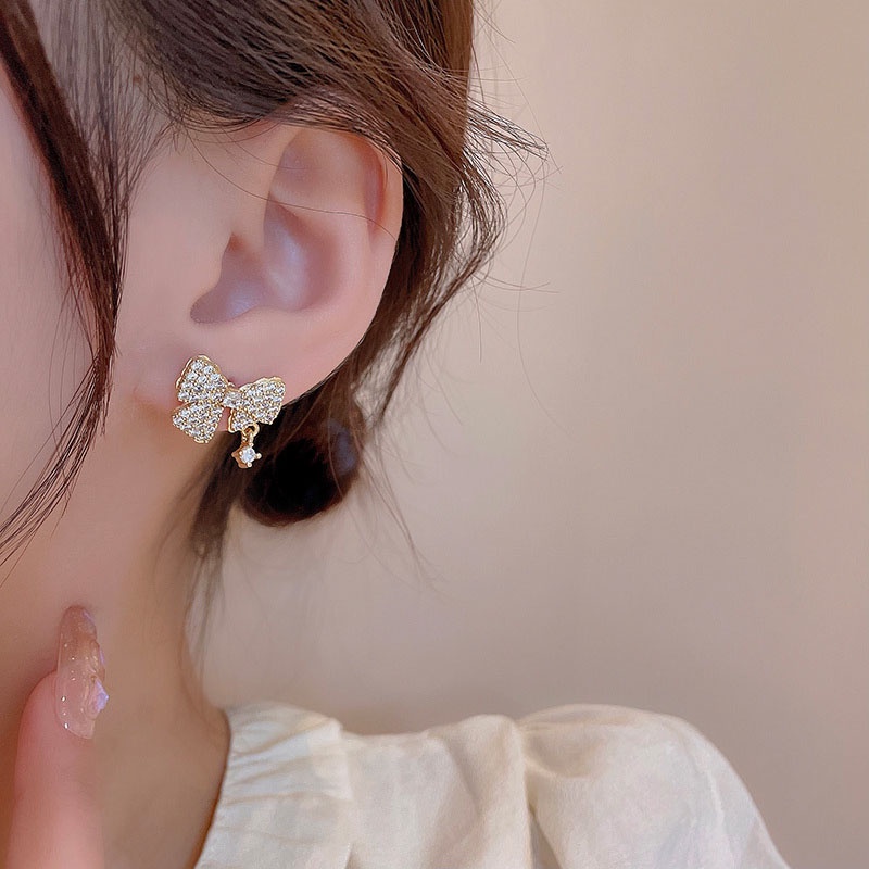 Anting Tusuk Sterling silver 925 Desain Pita Hias Berlian Zircon Untuk Wanita