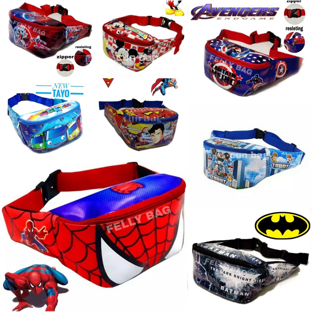 NIQABIS WAISTBAG ANAK LAKI TAYO TOBOT SPIDERMAN BATMAN ULTRAMAN TAS SELEMPANG ANAK COWOK MURAH