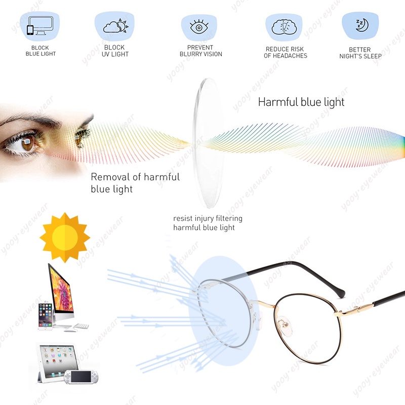 Kacamata Anti Radiasi Photochromic Bingkai Bulat Bahan Logam Anti Blue Ray Untuk Pria Dan Wanita