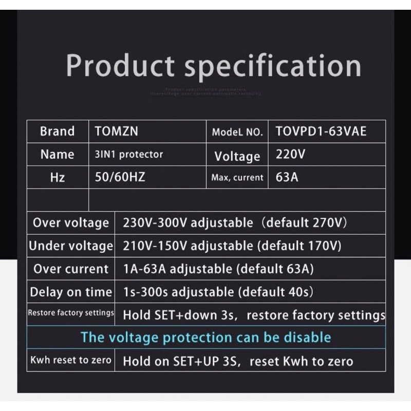 Protector Relay 63A 230V 3IN1 Disesuaikan Atas dan Di Bawah Tegangan