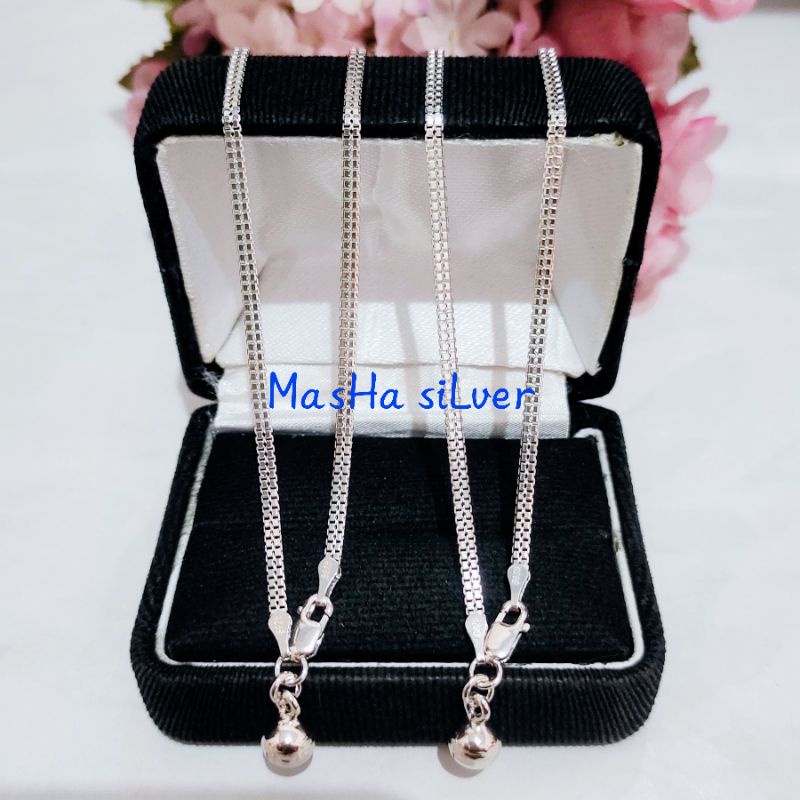 GELANG KAKI PERAK ASLI SILVER 925 LAPIS MAS PUTIH_GK RANTAI ITALY DOUBLE