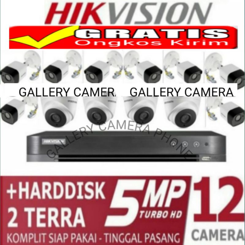 PAKET CCTV HIKVISION 12 CHANNEL 12 KAMERA 5MP 2560P PAKET KOMPLIT+HDD 2TB